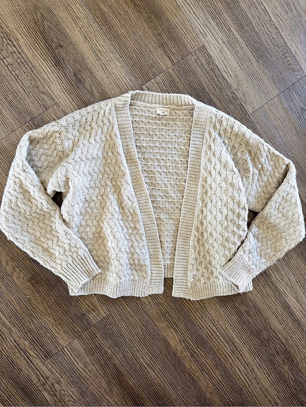 World Market Textured Knit Open Front Cardigan in Cream